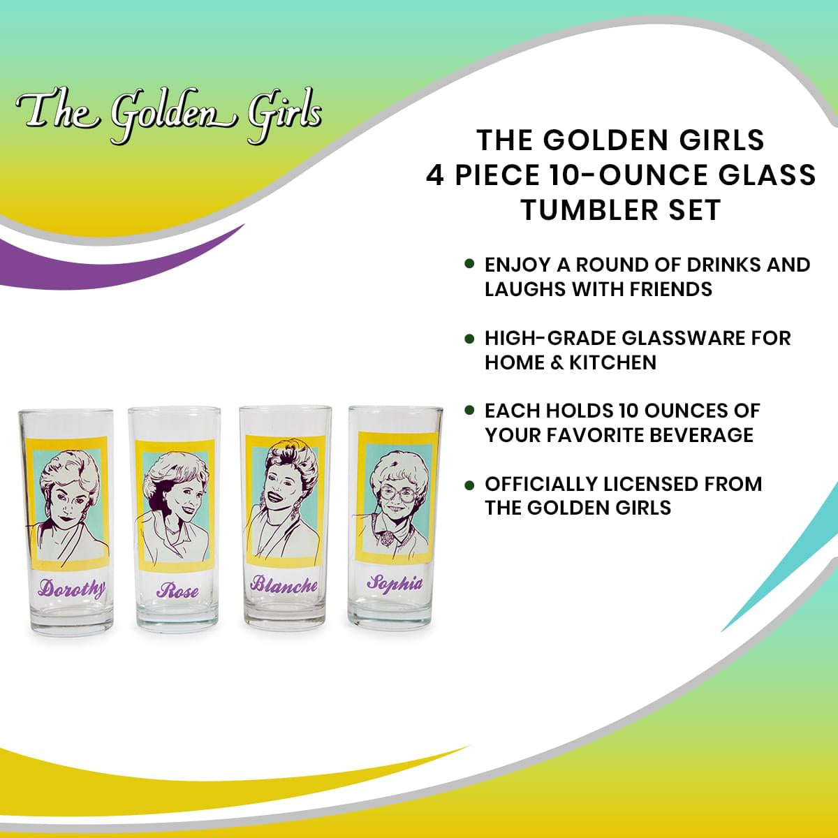 The Golden Girls 4 Piece 10-Ounce Glass Tumbler Set