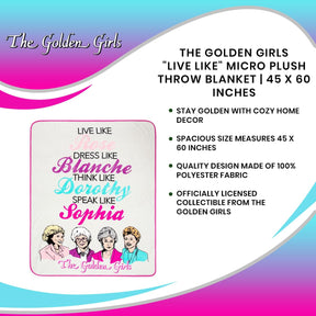 The Golden Girls "Live Like" Micro Plush Throw Blanket | 45 x 60 Inches