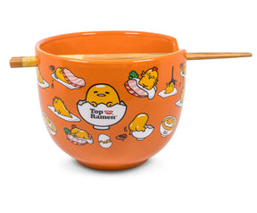 Sanrio Gudetama Japanese Top Ramen Dinnerware Set | 20-Ounce Ramen Bowl, Chopsticks