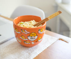 Sanrio Gudetama Japanese Top Ramen Dinnerware Set | 20-Ounce Ramen Bowl, Chopsticks