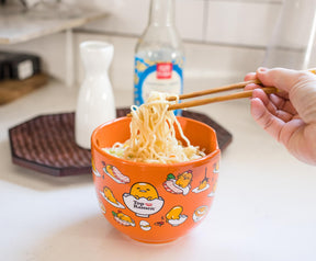 Sanrio Gudetama Japanese Top Ramen Dinnerware Set | 20-Ounce Ramen Bowl, Chopsticks