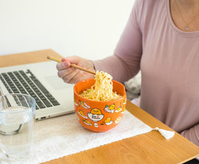 Sanrio Gudetama Japanese Top Ramen Dinnerware Set | 20-Ounce Ramen Bowl, Chopsticks