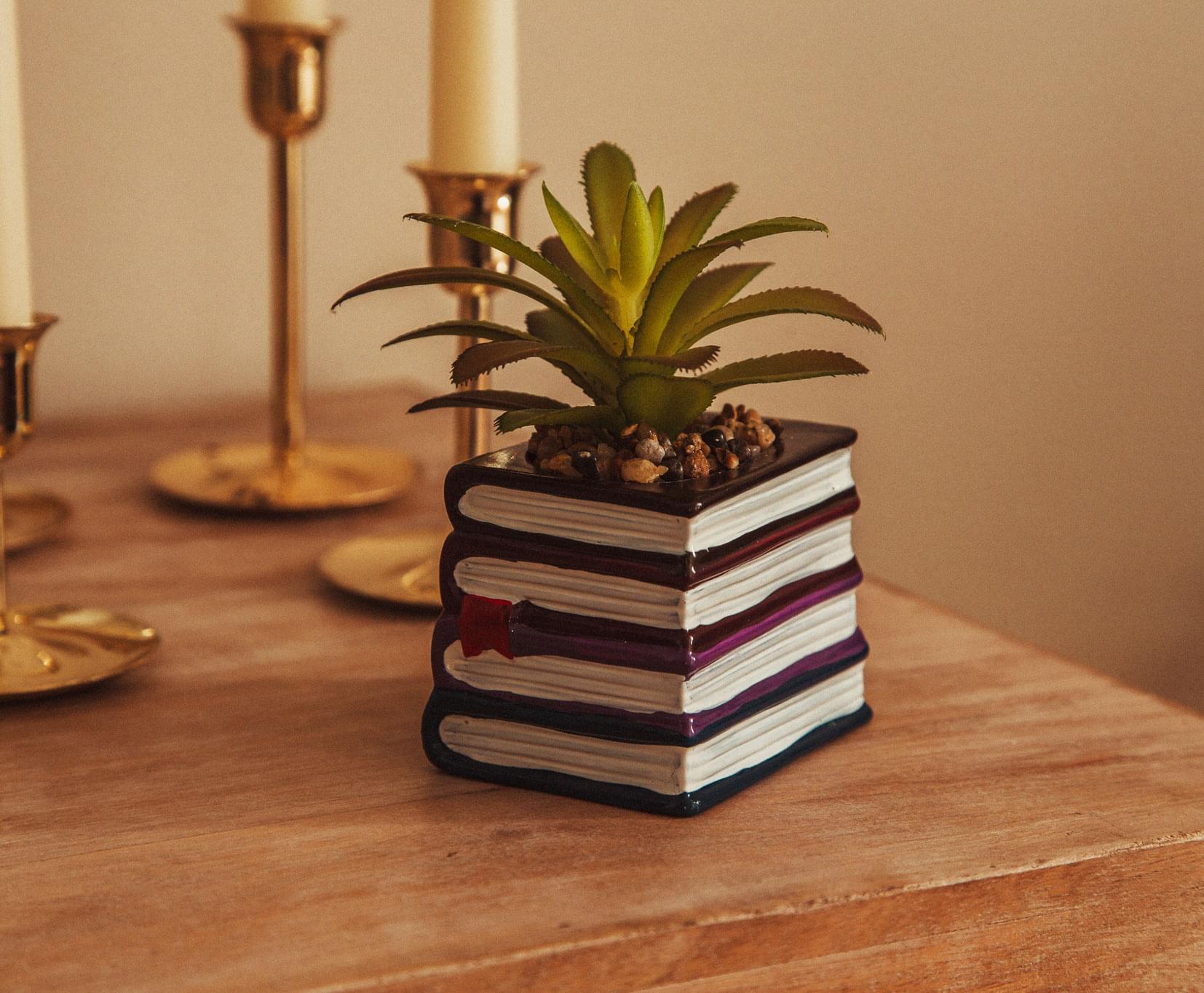 Harry Potter Book Stack 3-Inch Ceramic Planter With Artificial Succulent