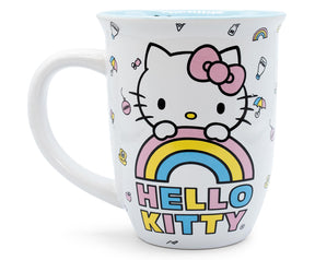 Hello Kitty Pastel Rainbow Wide Rim Ceramic Mug | Holds 14 Ounces