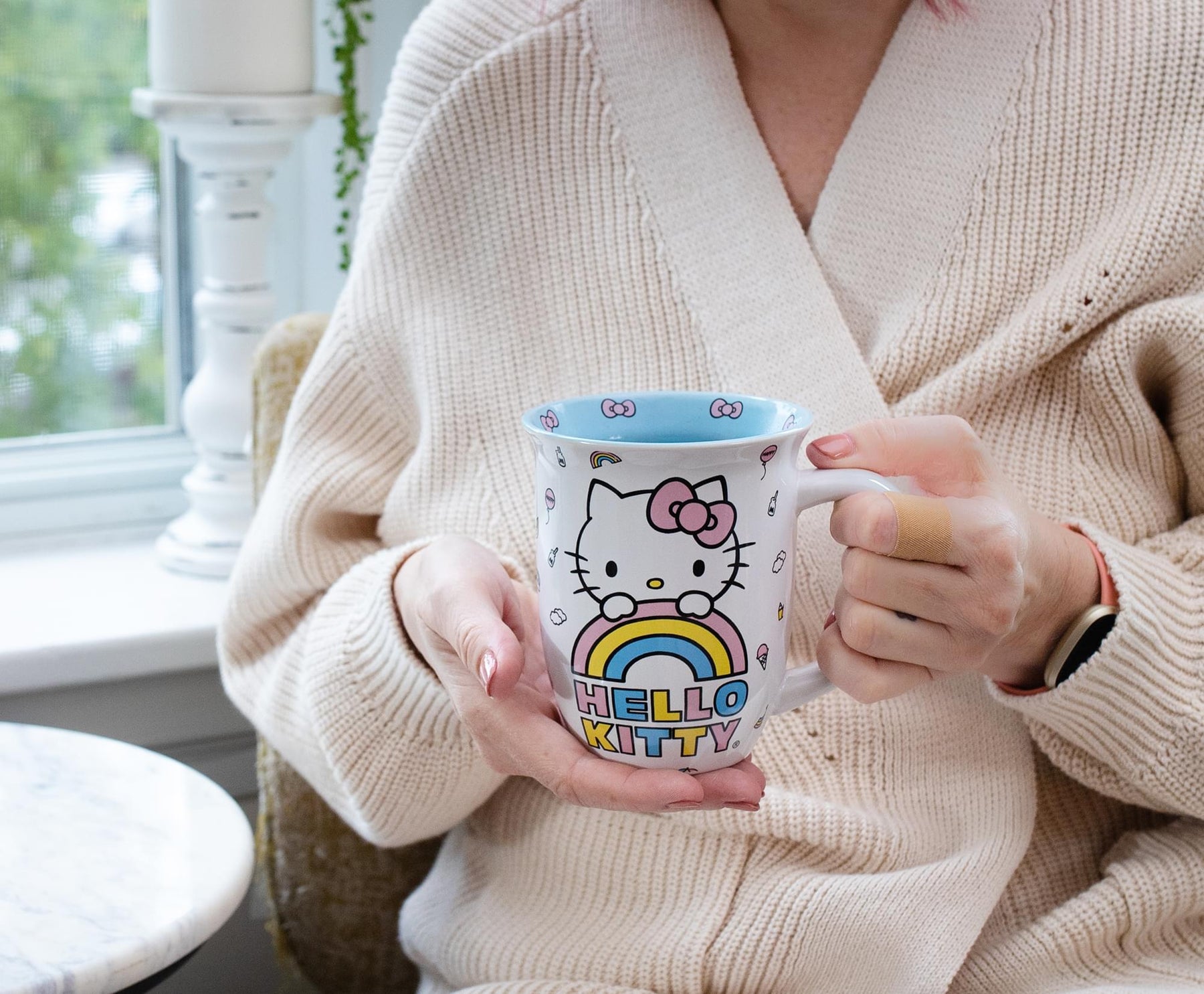 Hello Kitty Pastel Rainbow Wide Rim Ceramic Mug | Holds 14 Ounces