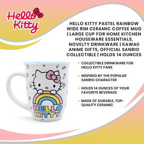 Hello Kitty Pastel Rainbow Wide Rim Ceramic Mug | Holds 14 Ounces