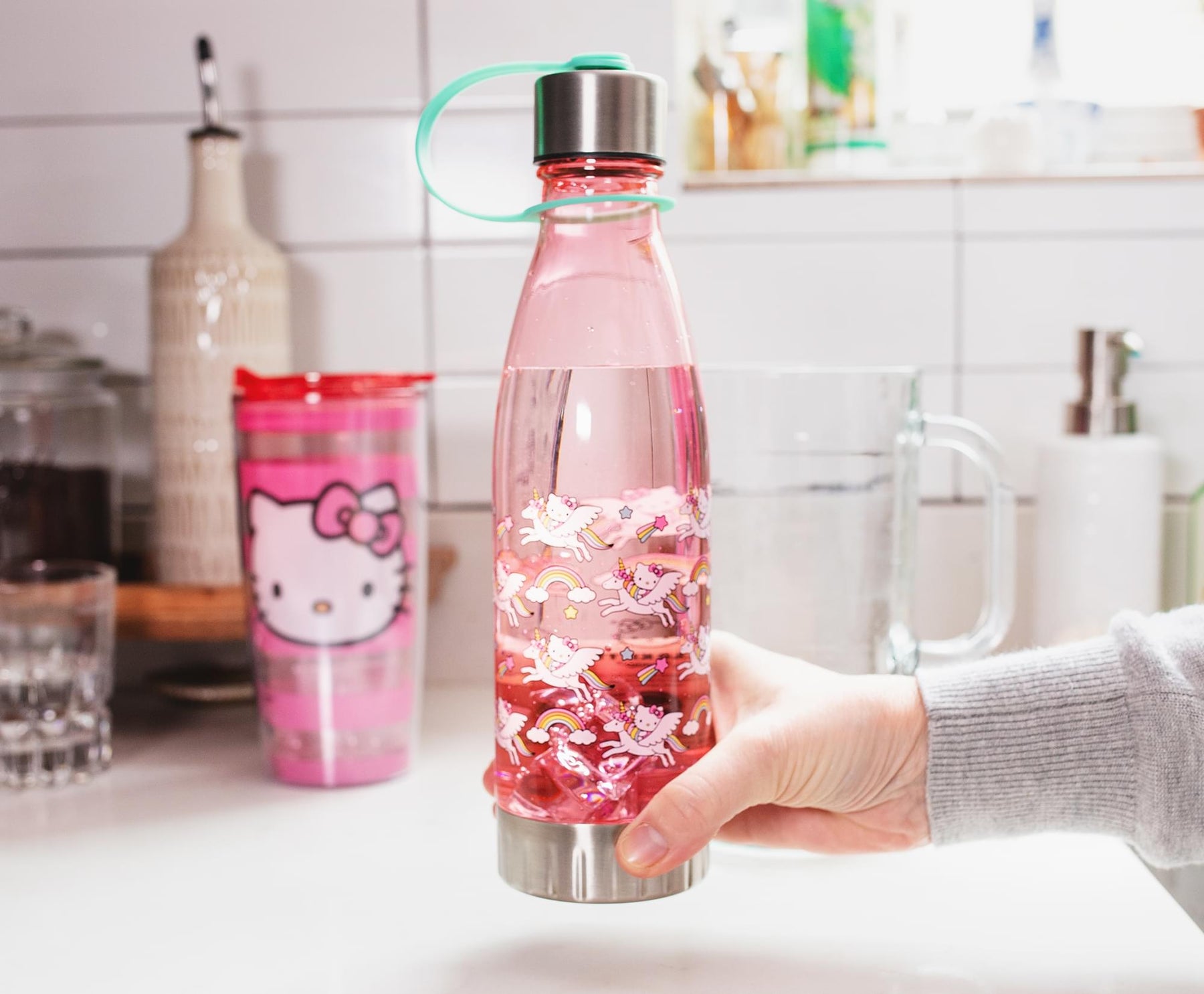 Sanrio Hello Kitty Unicorn Rainbow Toss Water Bottle With Lid | Holds 20 Ounces