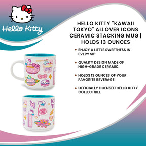 Hello Kitty "Kawaii Tokyo" Allover Icons Ceramic Stacking Mug | Holds 13 Ounces