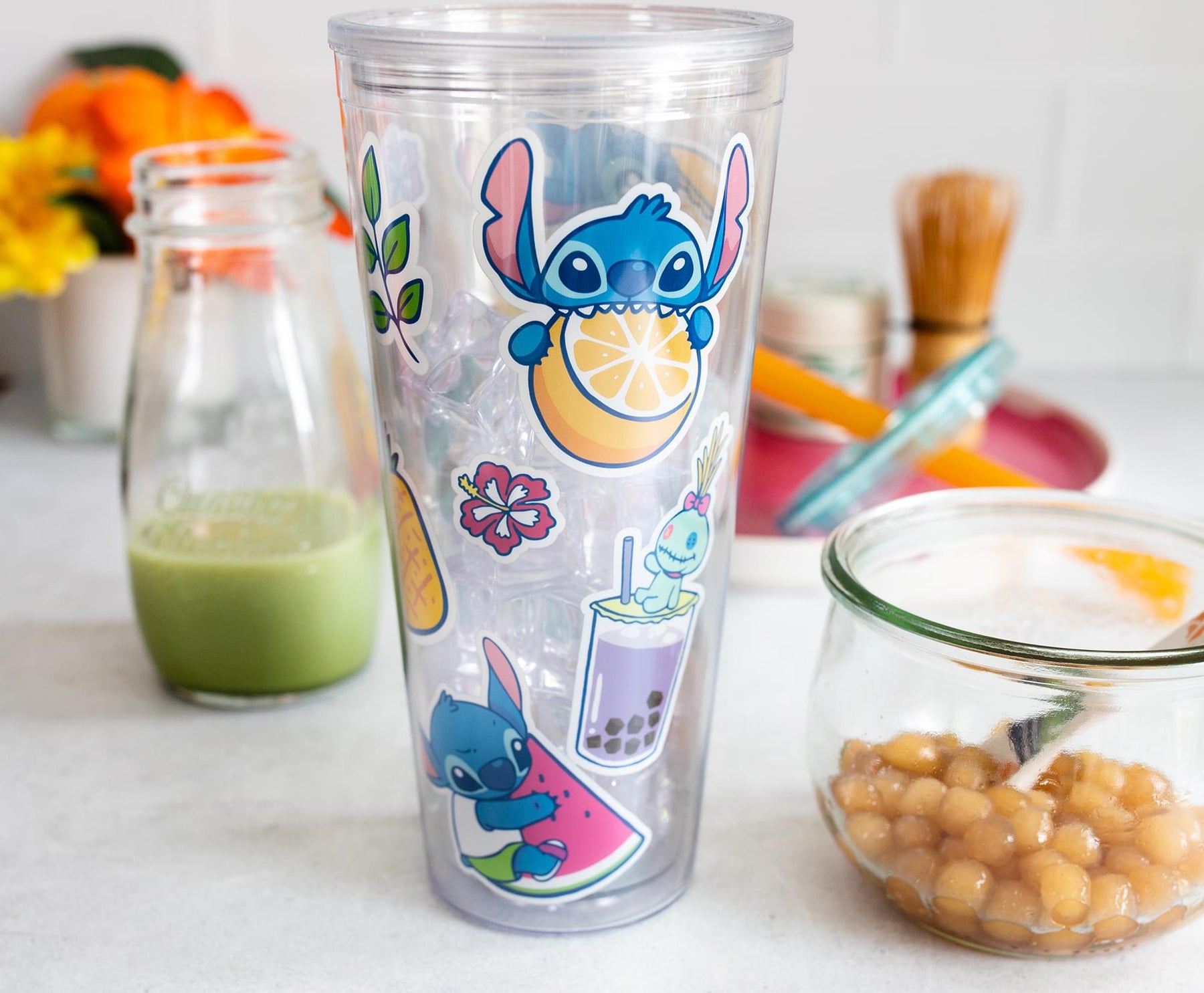 Silver Buffalo Lilo and Stitch Pastel Snack Toss Plastic Boba Tumbler w Lid  and Straw, 24 Ounces