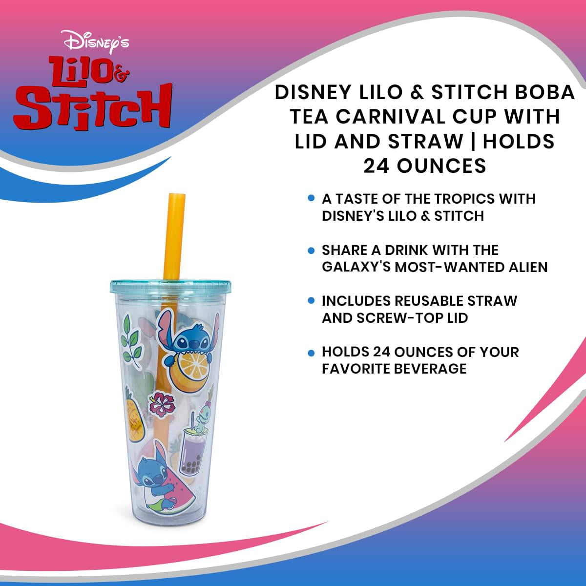 Disney Stitch & Scrump Fruit Boba Tea Double Wall Travel Cup Lid