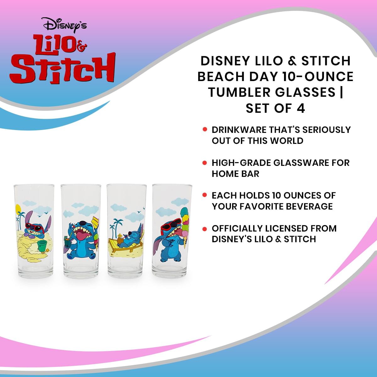 Lilo & Stitch Santa Stitch 4-Piece 12oz Glass Set