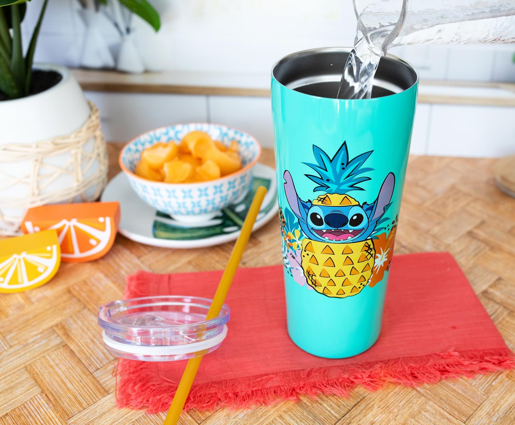 Stitch Cup With Straw Floral Disney Cartoon Lilo And Stitch Aloha