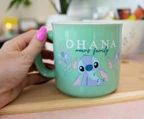 Disney Lilo & Stitch "Ohana Means Family" Ceramic Camper Mug | Holds 20 Ounces