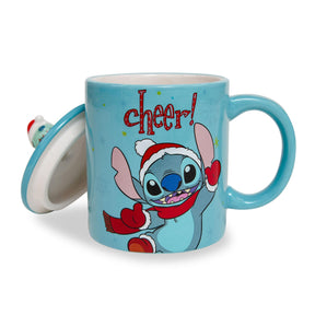 Disney Lilo & Stitch Holiday Cheer Ceramic Mug With Lid | Holds 18 Ounces