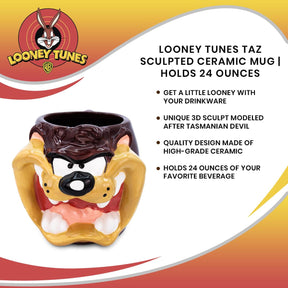 Looney Tunes Taz Sculpted Ceramic Mug | Holds 24 Ounces