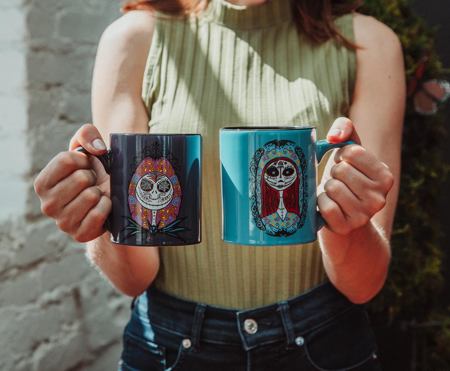 Disney Nightmare Before Christmas Sugar Skulls Jack and Sally Ceramic Mug Set