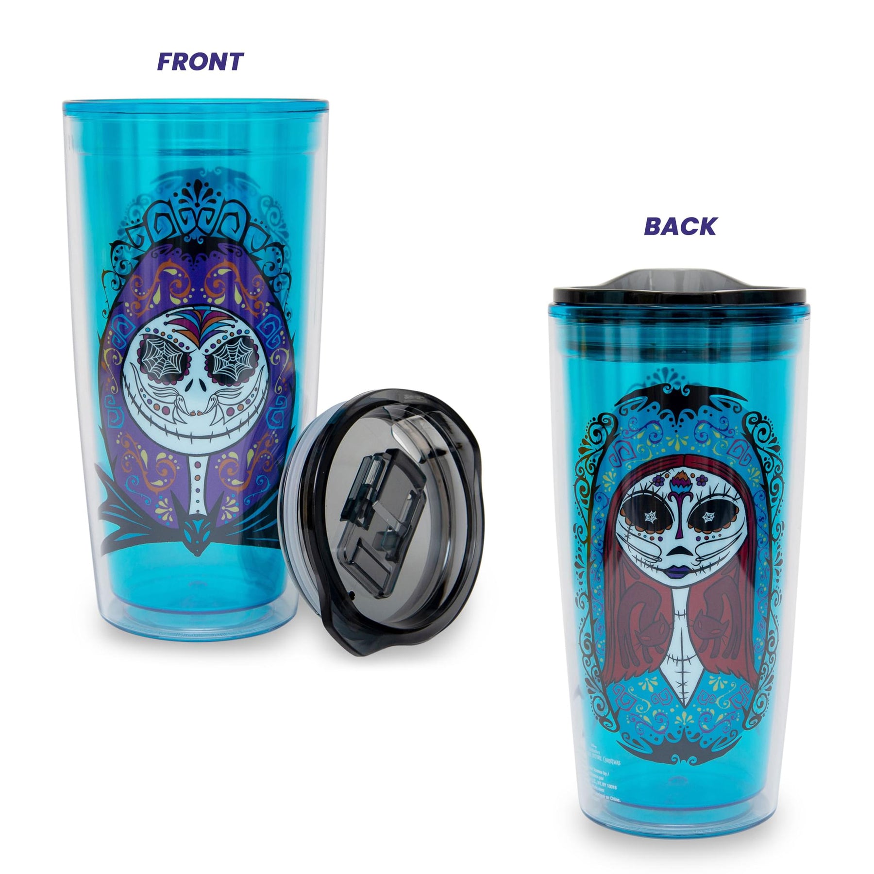 Disney Nightmare Before Christmas Sugar Skulls Plastic Travel Tumbler with Lid