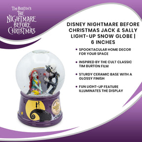 Disney Nightmare Before Christmas Jack & Sally Light-Up Snow Globe | 6 Inches