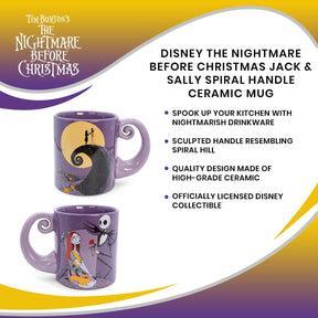 Disney The Nightmare Before Christmas Jack & Sally Spiral Handle Ceramic Mug