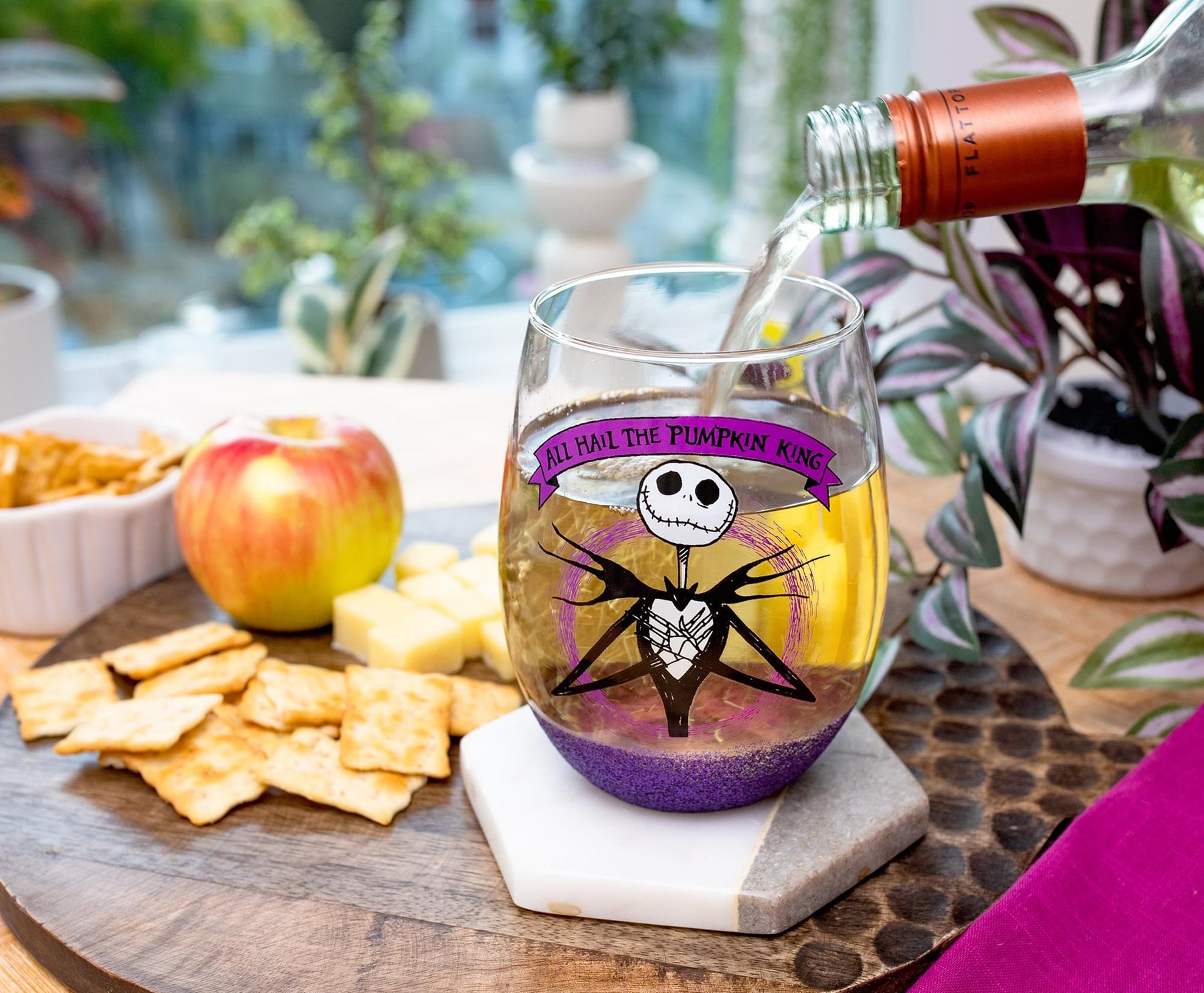 Disney Nightmare Before Christmas "All Hail Pumpkin King" Stemless Wine Glass