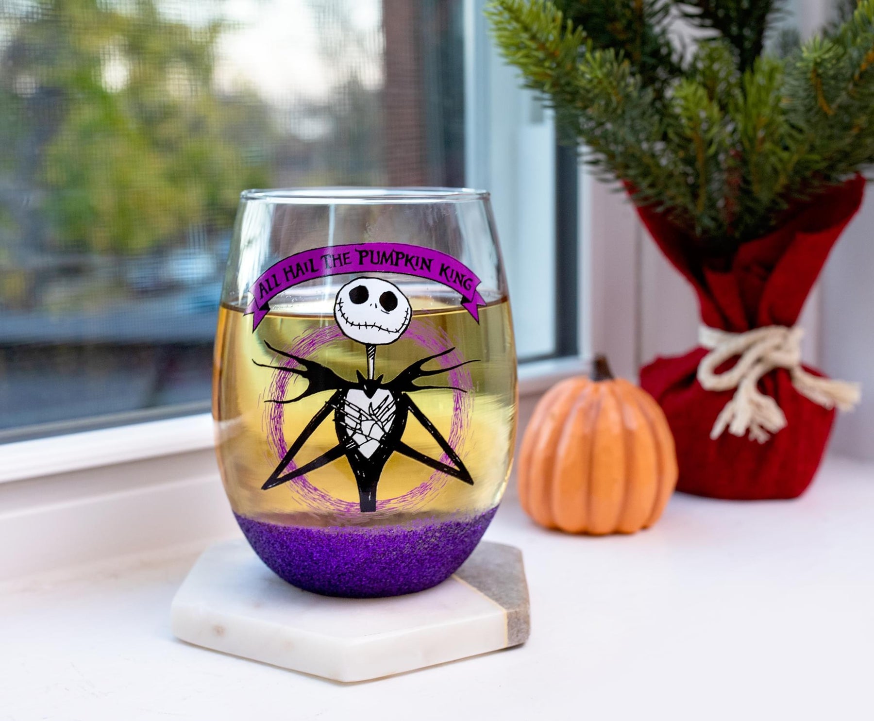 Disney Nightmare Before Christmas "All Hail Pumpkin King" Stemless Wine Glass