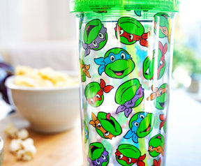 Teenage Mutant Ninja Turtles Allover Faces Carnival Cup With Lid and Straw