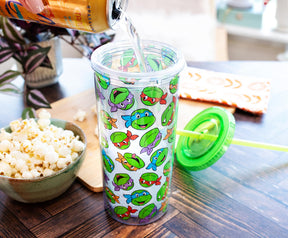 Teenage Mutant Ninja Turtles Allover Faces Carnival Cup With Lid and Straw