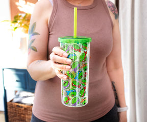 Teenage Mutant Ninja Turtles Allover Faces Carnival Cup With Lid and Straw