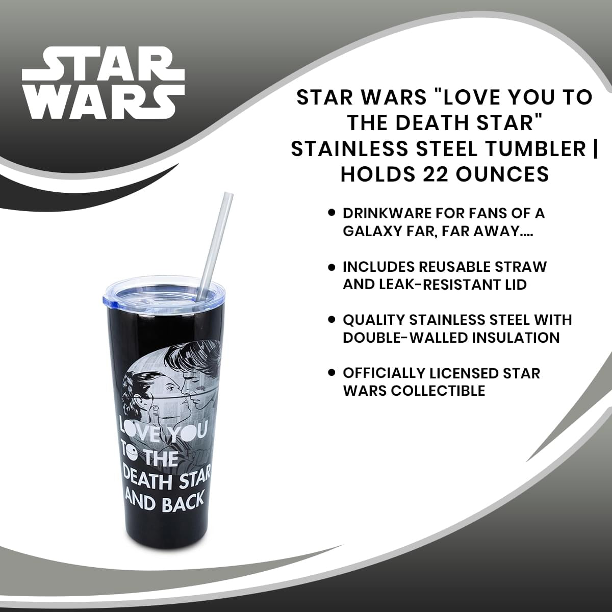 Star Wars "Love You to the Death Star" Stainless Steel Tumbler | Holds 22 Ounces