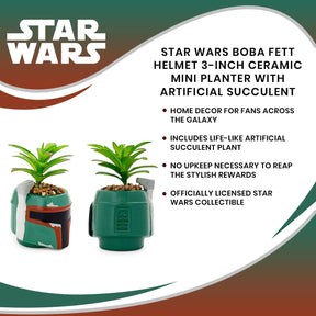 Star Wars Boba Fett Helmet 3-Inch Ceramic Mini Planter With Artificial Succulent