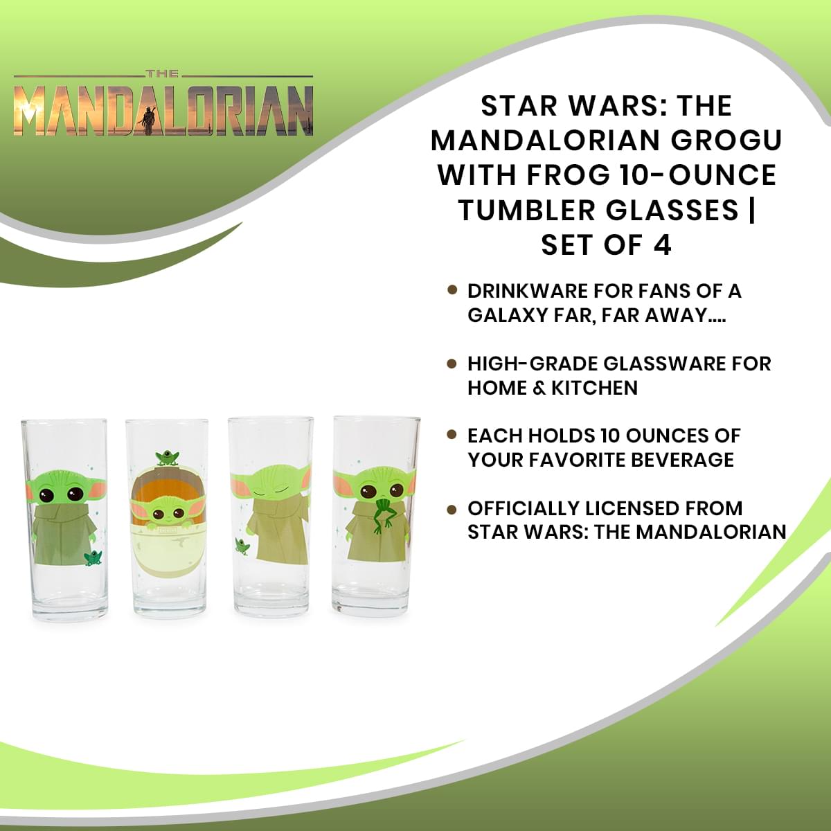 Star Wars Grogu “The Child” Glassware Set of 4 10oz Each