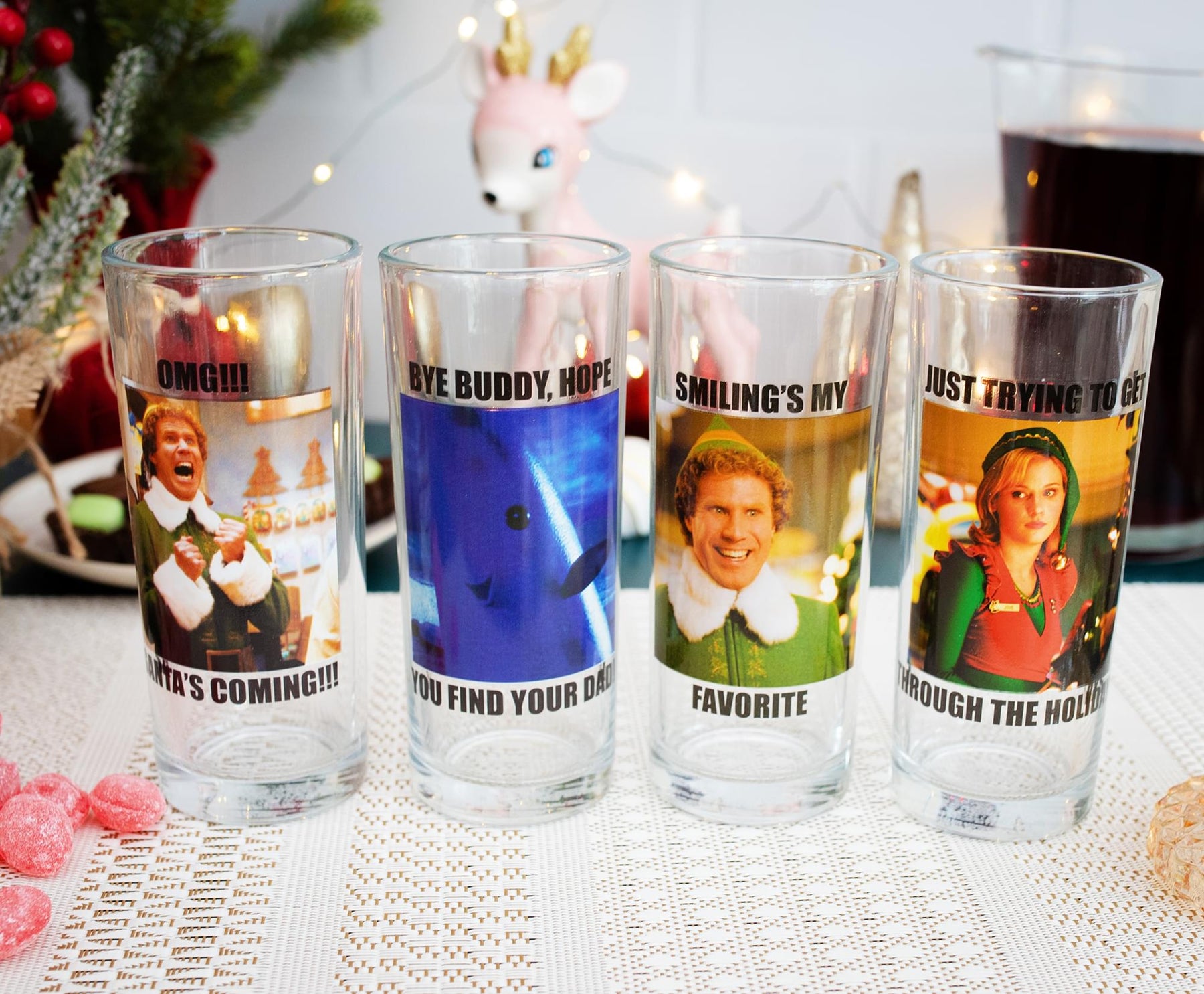 Elf Quotes 10-Ounce Tumbler Glasses | Set of 4