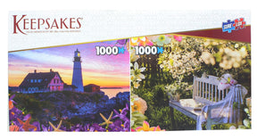 Set of 2 Keepsakes 1000 Piece Jigsaw Puzzles | Garden/ Lighthouse