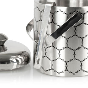 Stainless Steel Ice Bucket With Ice Molecule Pattern | Includes Set Of Ice Tongs