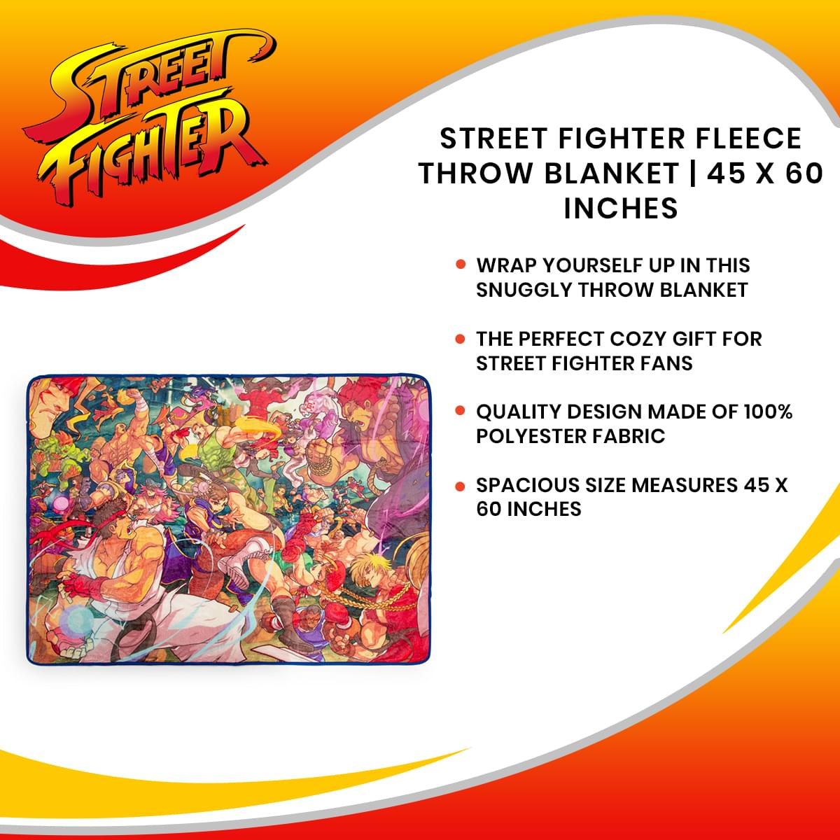 Street Fighter Fleece Throw Blanket | 45 x 60 Inches