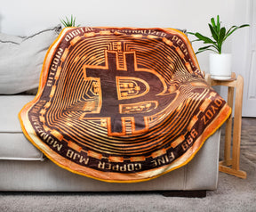 Bitcoin Cryptocurrency Round Fleece Throw Blanket | 60 Inches