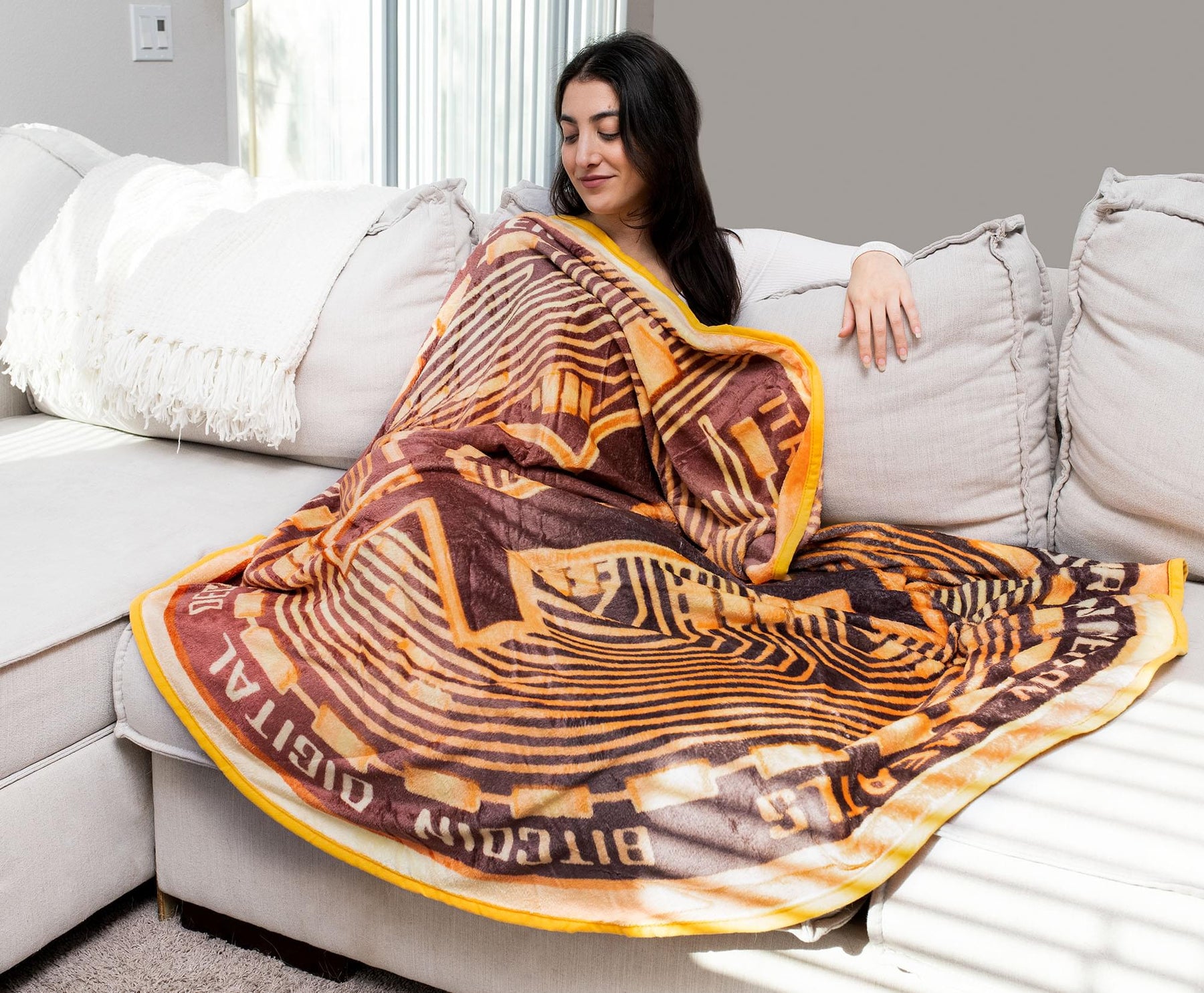 Bitcoin Cryptocurrency Round Fleece Throw Blanket | 60 Inches