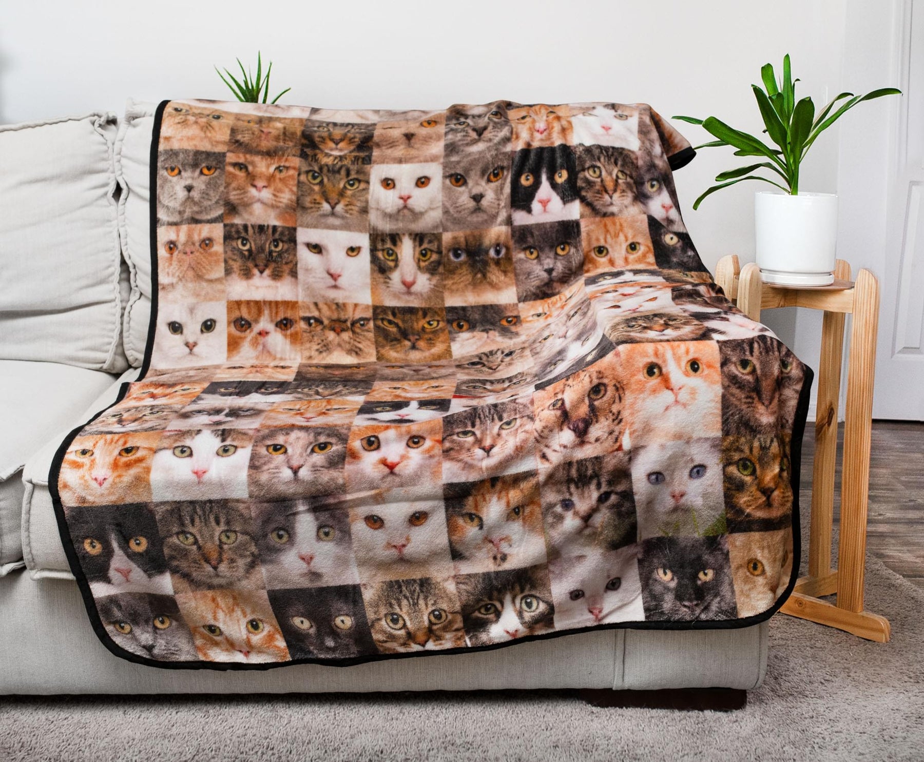 Cat Face Collage Fleece Throw Blanket | 45 x 60 Inches