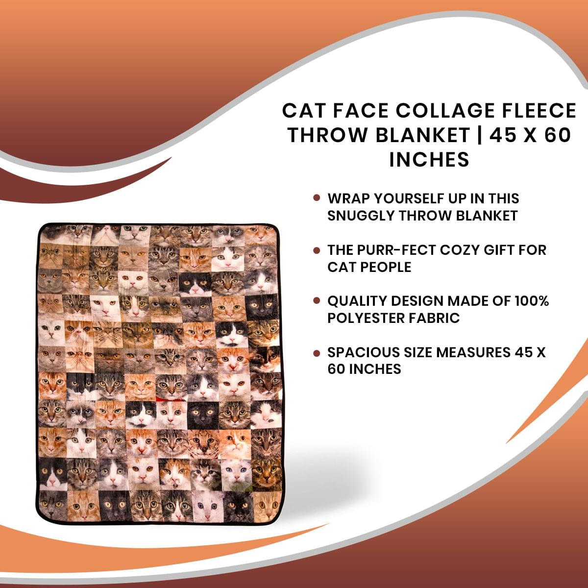 Cat Face Collage Fleece Throw Blanket | 45 x 60 Inches