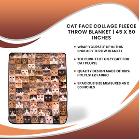 Cat Face Collage Fleece Throw Blanket | 45 x 60 Inches