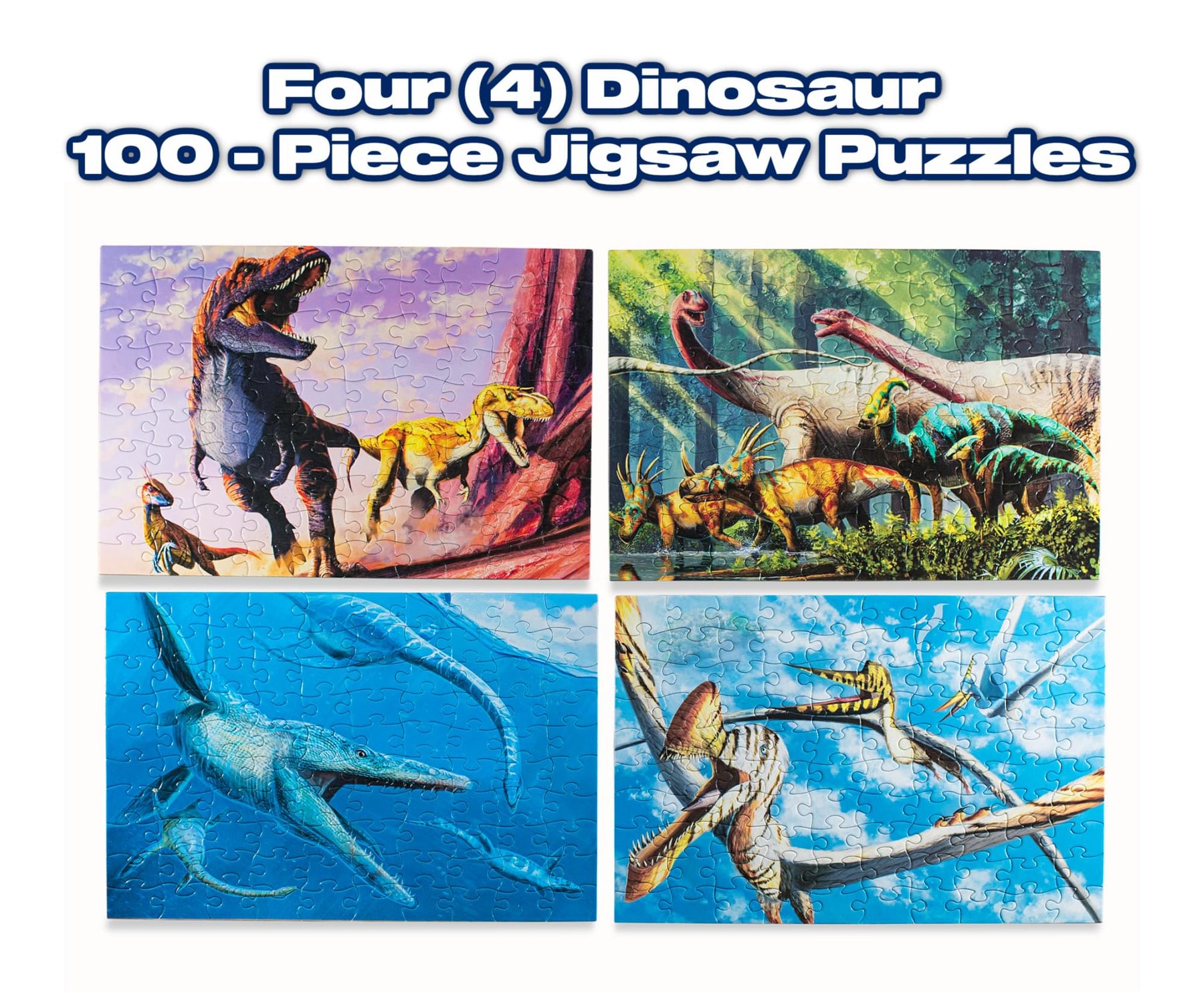 Dinosaur 100-Piece Jigsaw Puzzle Box Bundle | Set of 4