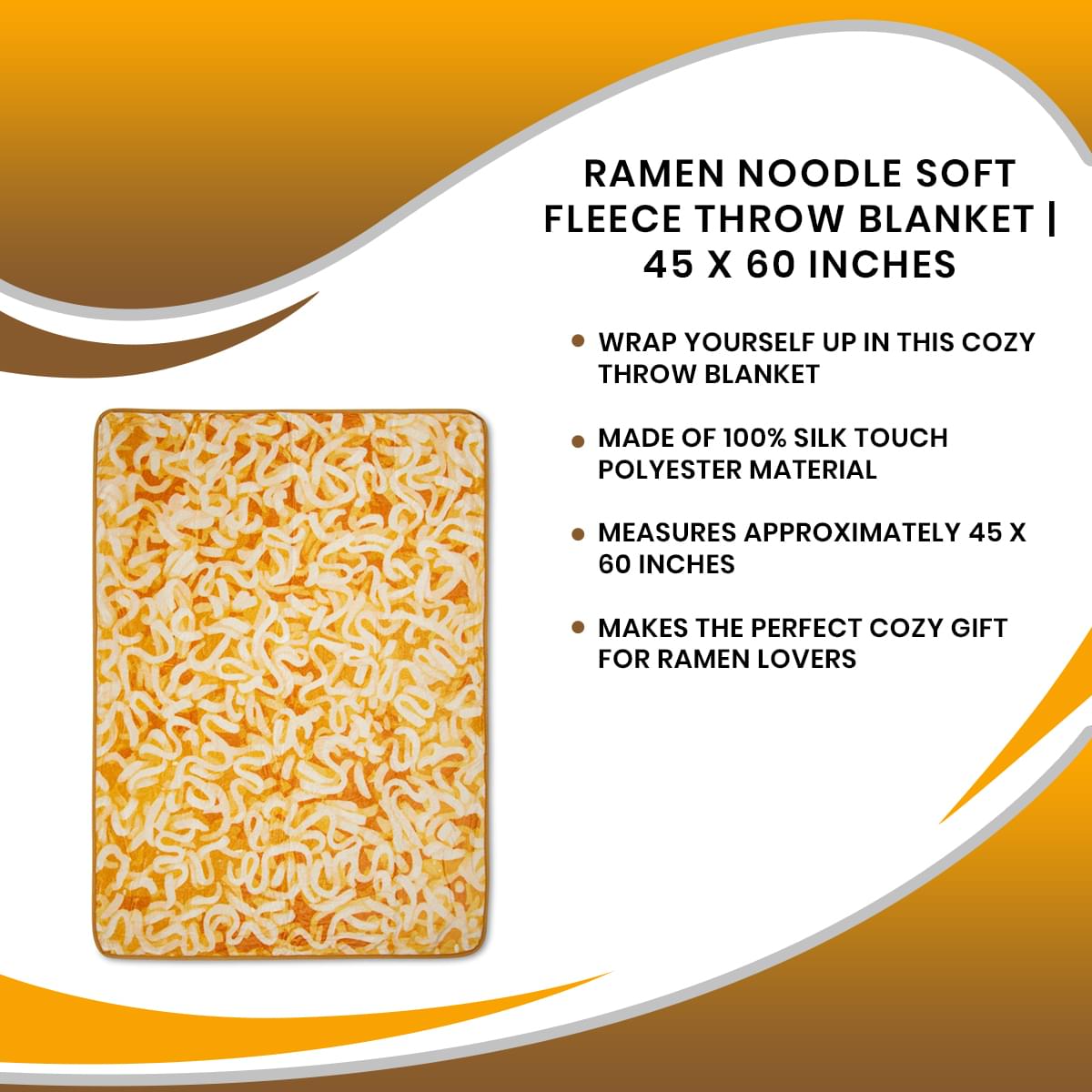 Ramen Noodle Soft Fleece Throw Blanket | 45 x 60 Inches