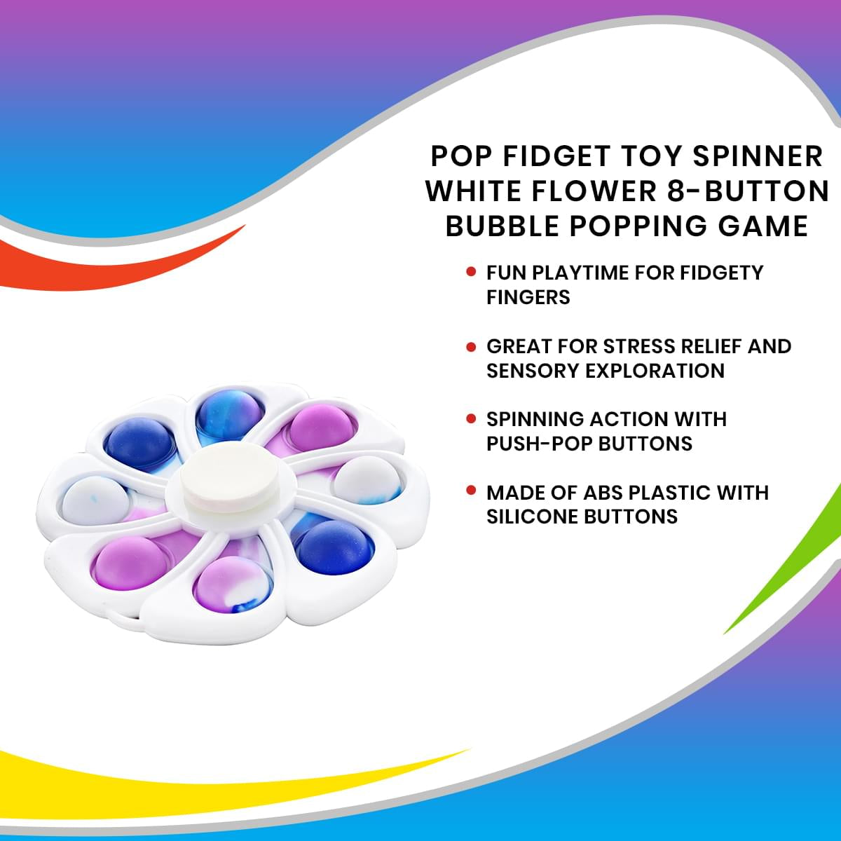 BOB Gift Pop Fidget Toy Spinner White 18-Button Bubble Popping Game