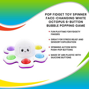 Pop Fidget Toy Spinner Face-Changing White Octopus 6-Button Bubble Popping Game