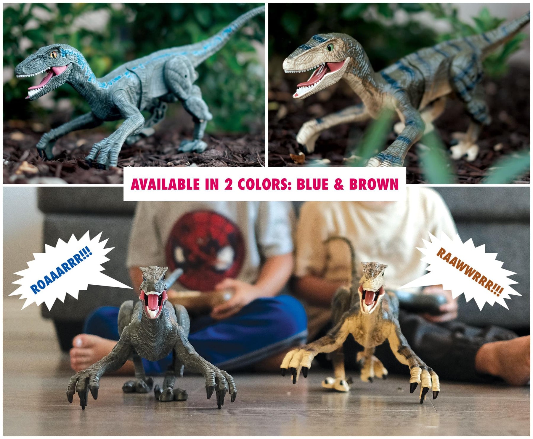 RC Dinosaur Velociraptor Toy with Realistic Walking and Sound Effects | Brown