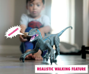 RC Dinosaur Velociraptor Toy with Realistic Walking and Sound Effects | Blue