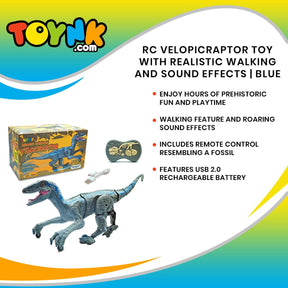 RC Dinosaur Velociraptor Toy with Realistic Walking and Sound Effects | Blue