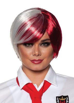 Short Bob One Size Adult Costume Crunchyroll Anime Wig | White & Red