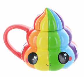 Glitter Galaxy Collectibles | Rainbow Poop Emoji Mug with Lid | 20 oz