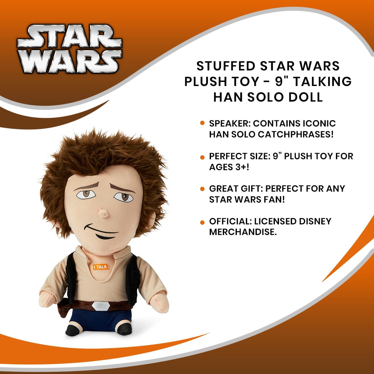 Stuffed Star Wars Plush Toy - 9" Talking Han Solo Doll